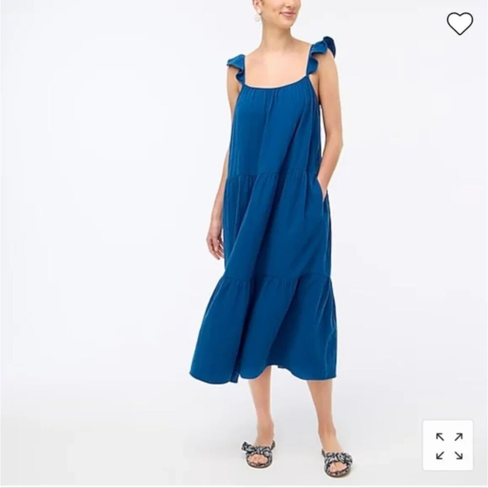 J Crew Ruffle Strap Gauze Midi Maxi Dress Women's Small Blue Cotton Light Travel